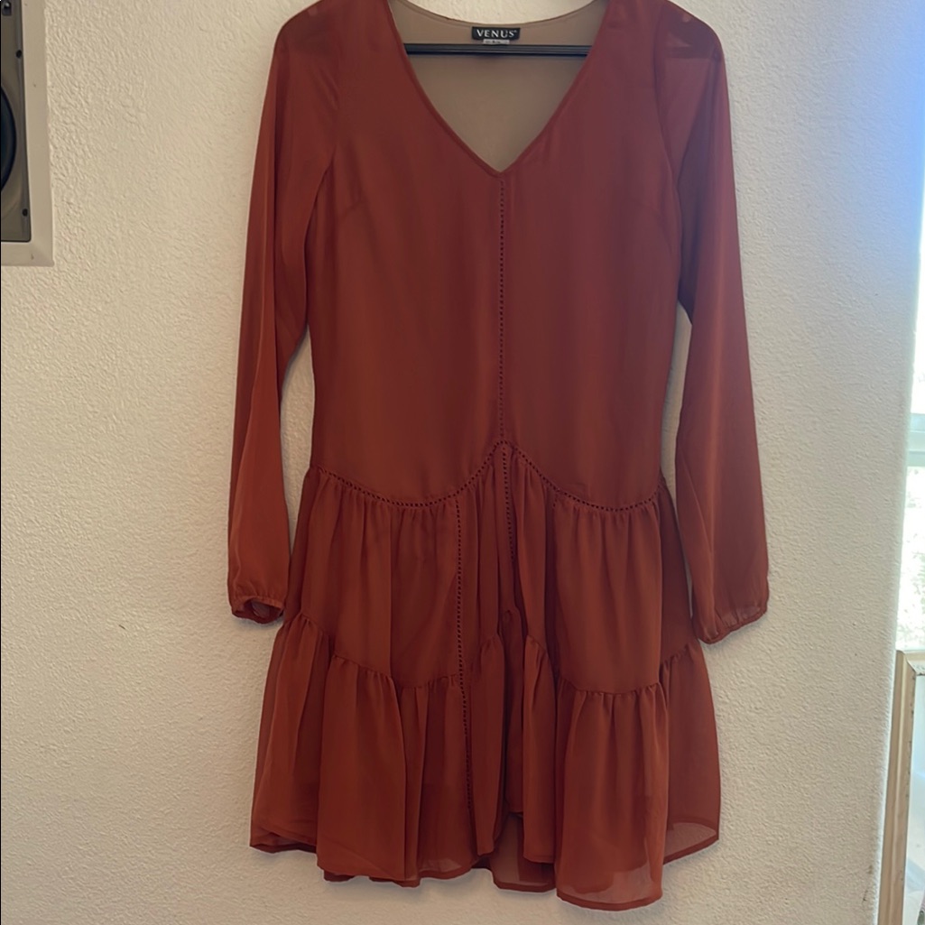 Venus Terracotta Long Sleeve Dress